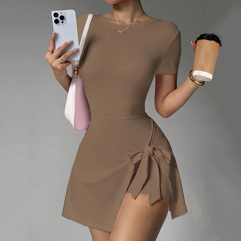 CT Form-Fitting Open-Back Tennis Dress with Built-in Shorts